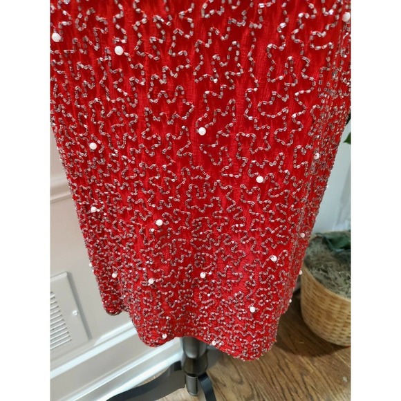 Vintage Jakelin Red 100% Rayon Long Sleeve Round Neck Knee Length Dress Size 10 - Picture 4 of 13